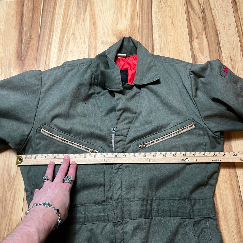 VINTAGE 80s Big Smith Coveralls Quilted Size 38 Short Green Distressed Mechanic - Picture 8 of 8